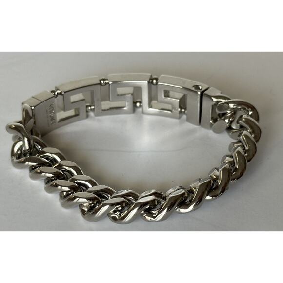 VERSACE Greca Chain Bracelet Silver Large Made in Italy NWT $725 - Picture 9 of 10